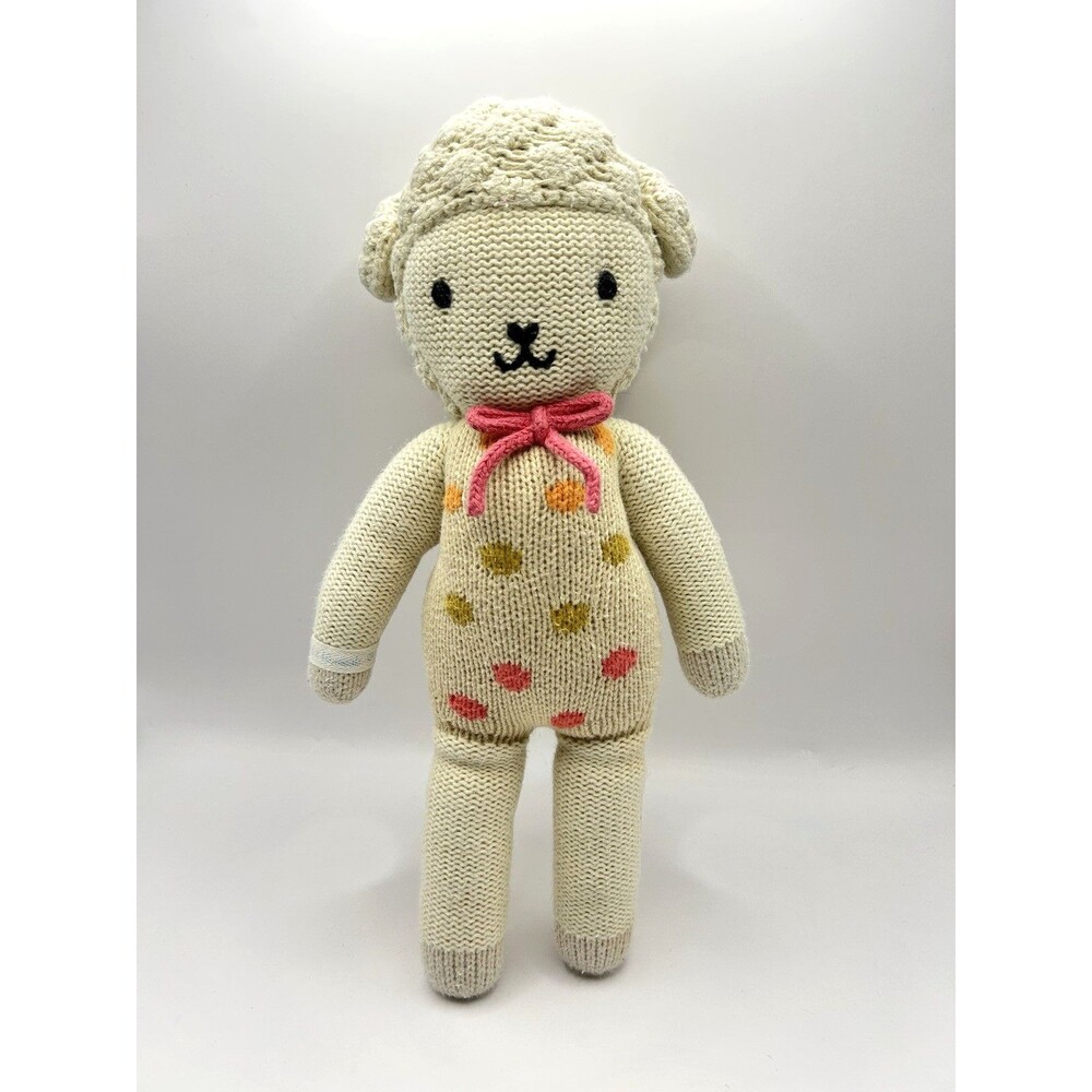 Cuddle + Kind Lucy the Lamb Plush Knit Doll with Polka Dot Pattern Cream Color
